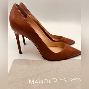MANOLO BLAHNIK 105 Lambskin Maysli Brown Stiletto Pumps Sz40.5